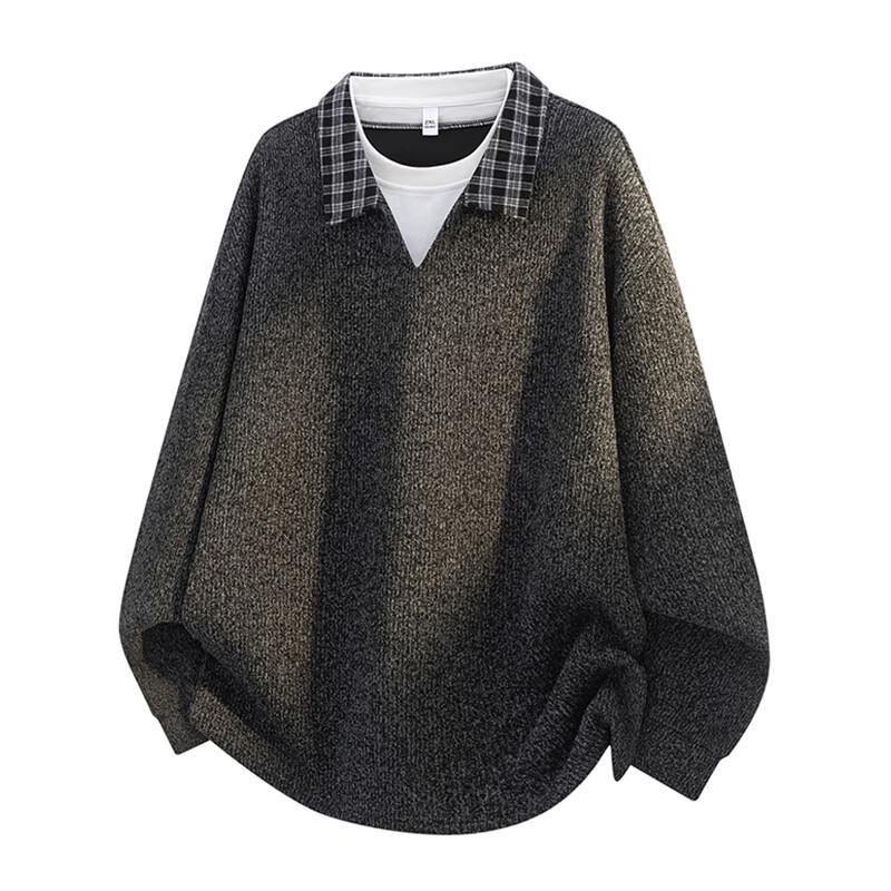 Wassup Sohot Faux-Layer V-Neck Polo Sweatshirt