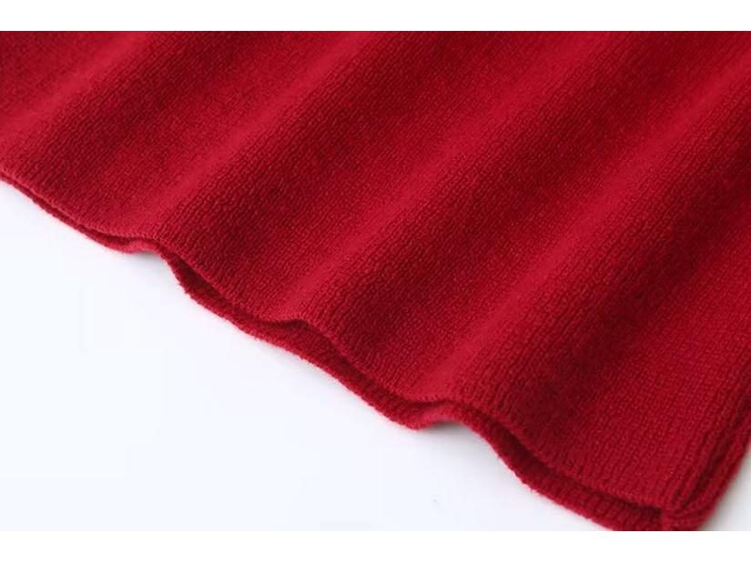 Burgundy European & American Style Winter 2024 Women's Sweater & Midi Skirt Set