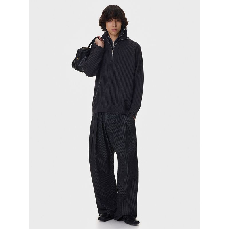 Blaexit Old Money Style Double-Layer Lapel Half-Zip Sweatshirt for Men, Autumn Fake Two-Piece Knitted Sweater Short Jacket