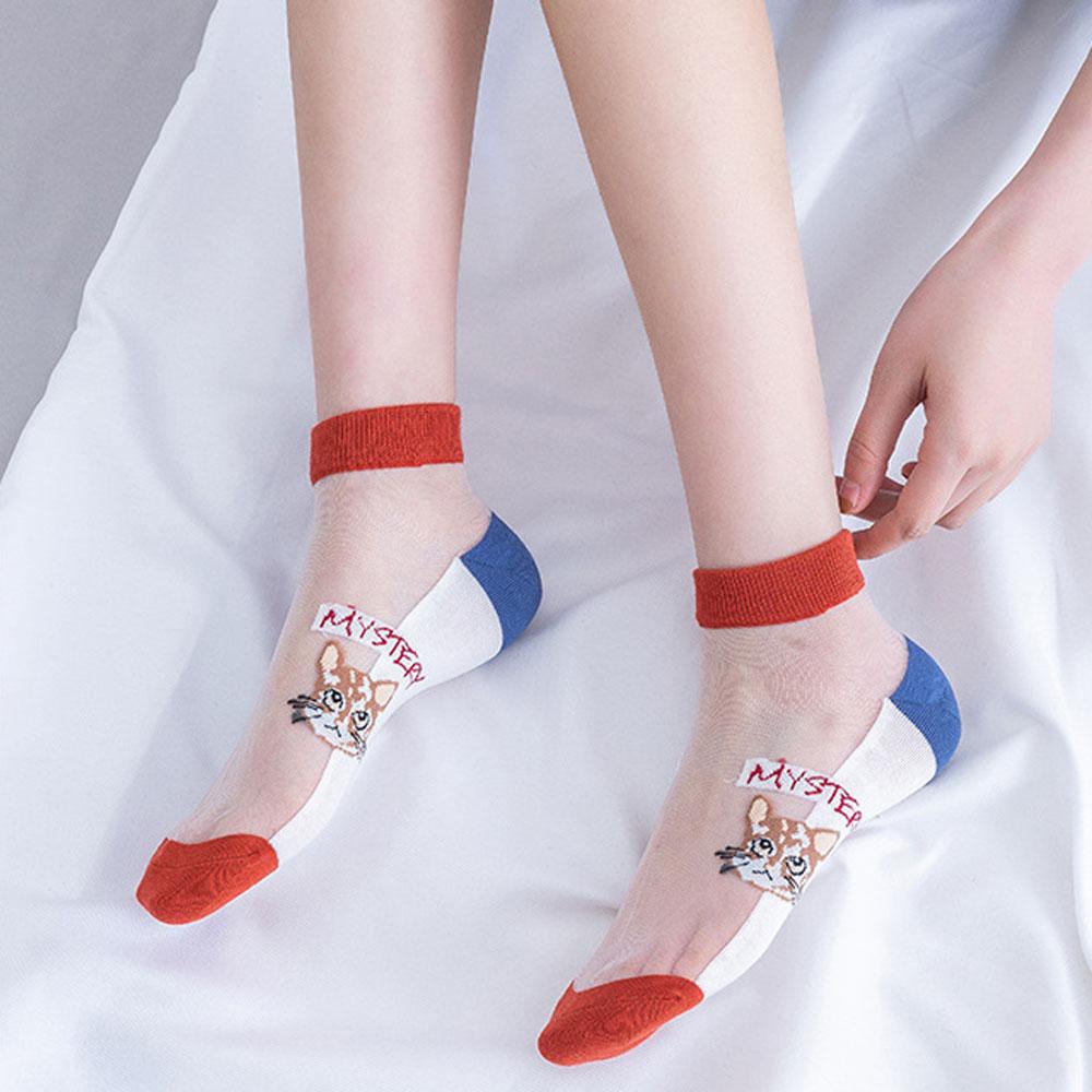 5 Pairs Cute Cat Socks For Women Sexy Lace Socks Y2k Harajuku Lolita Short Socks Set Preppy Transparent Socks For Girls