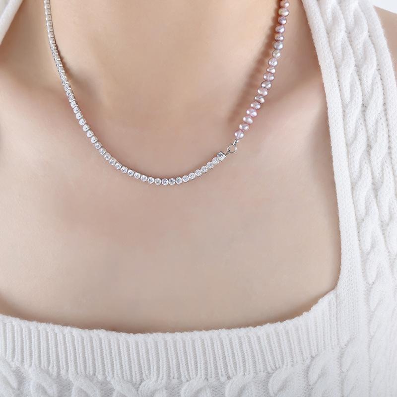 

Натуральный пресноводный жемчуг нерегулярное сращивание титановая сталь циркон цепочка ожерелье Ot пряжка сладкий прохладный стиль Spice Girl ювелирные изделия для женщин