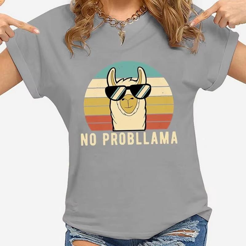 Summer Unisex Vintage Top Funny Llama Graphic Printed T-shirt Fashion Creative Design T Shirt Female Casual Crew Neck Loose Y2K