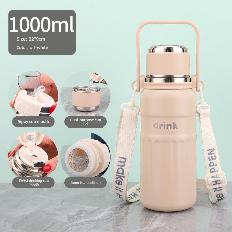 Double-Drink Student Large-Capacity Thermos Cup 316 Stainless Steel Sports Cross-Body Water Cup Special Cup for School and Travel
