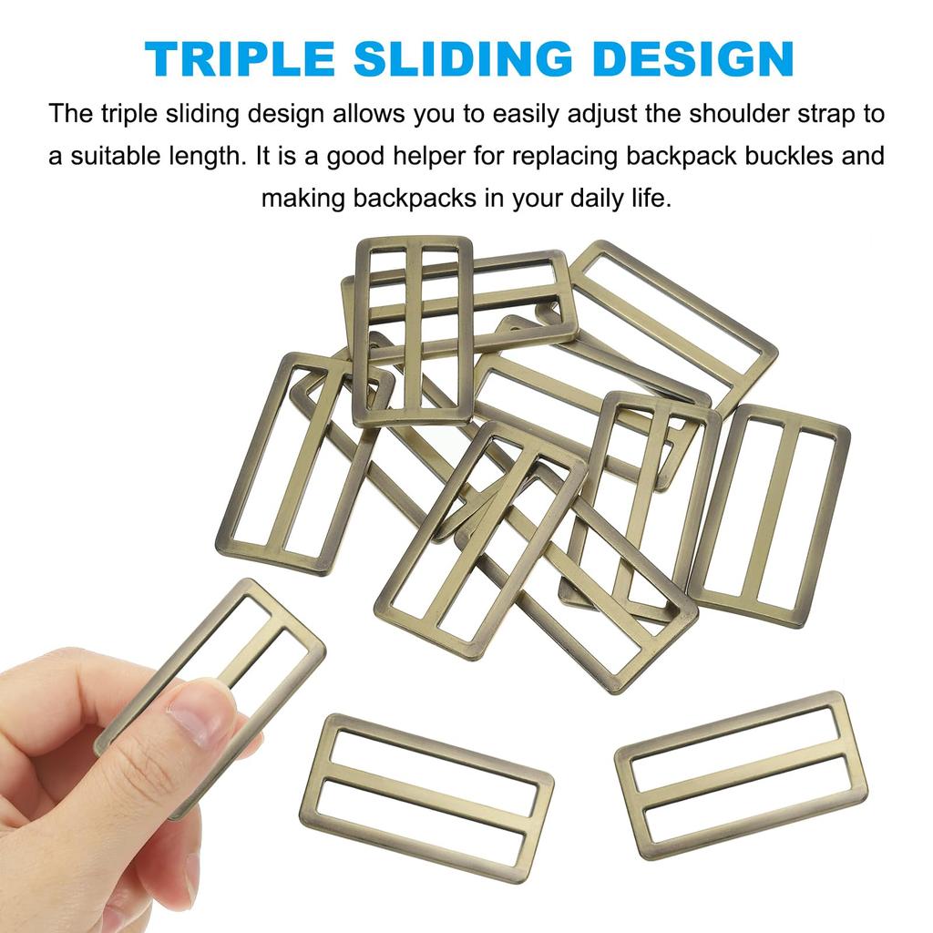 Flat Metal Slide Buckle 10pcs Slider Webbing Strap Belt Adjuster Strap Keeper Leather Craft DIY Bag Belt Wallet Making Bronze [PATIKIL] 2"/50mm