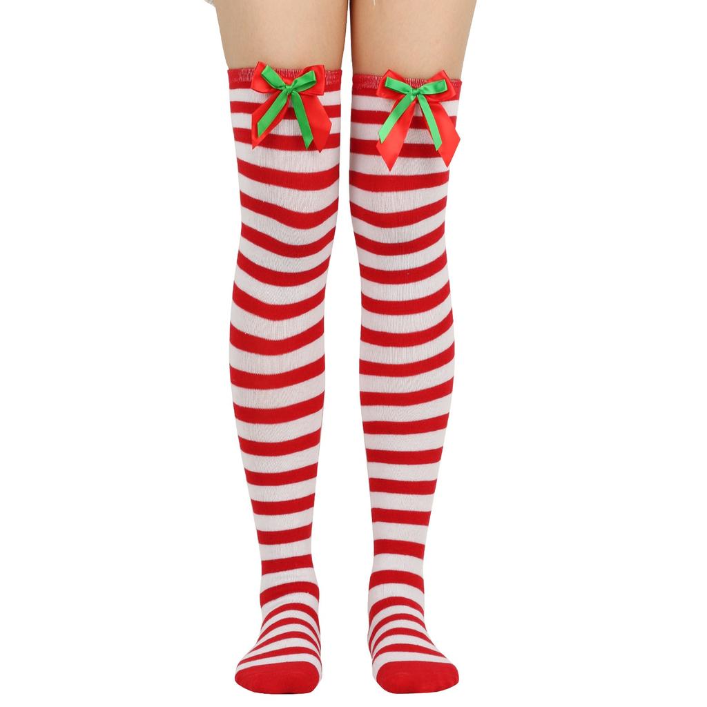 Women's Bowknot Christmas Stockings Over-the-Knee Socks