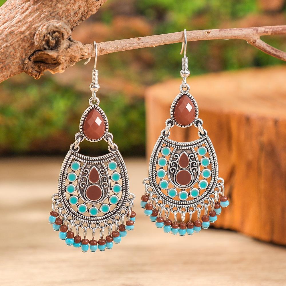 Classic Vintage Bohemian Colorful Drop Earrings for Women Unique Rice Bead Tassel Hollow Dangle Earring Vacation Jewelry Gift