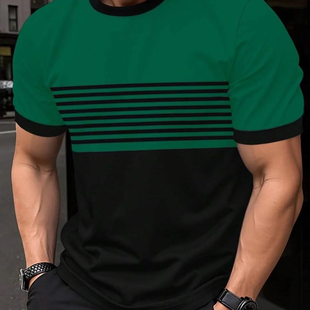 Summer Fashion Striped Printed Men's T-shirt Casual Short Sleeve Top Oversized T-shirt Men's Clothing