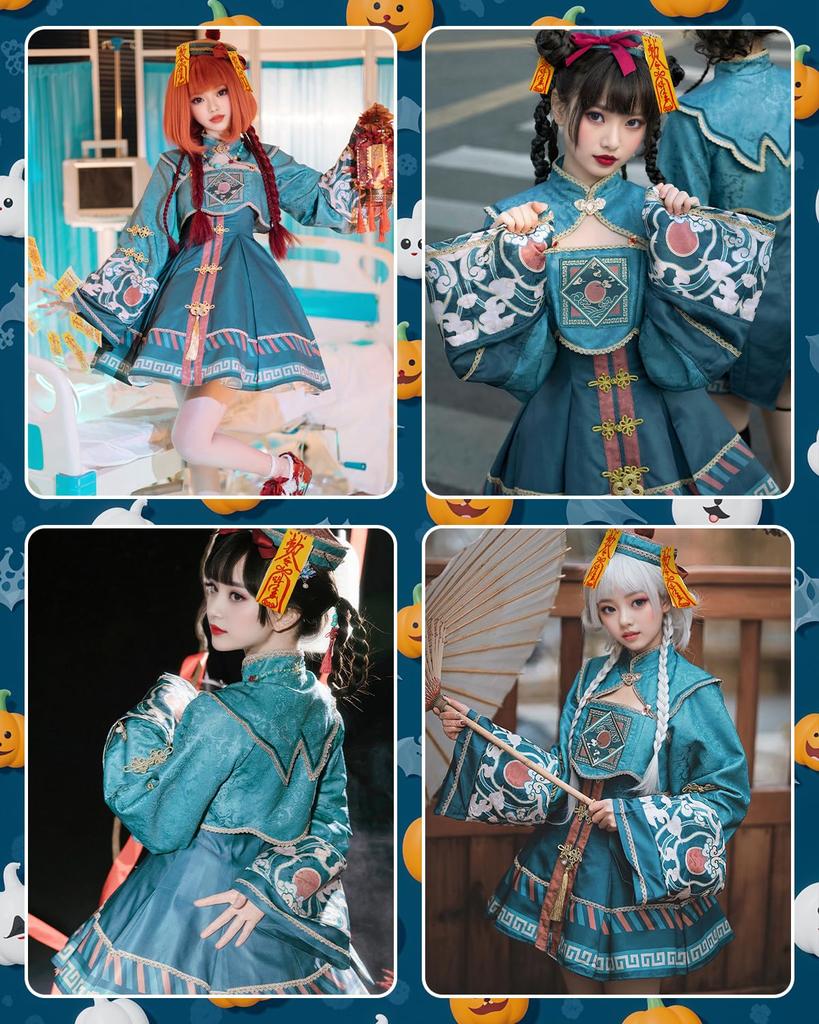 JIURUN Halloween Cosplay Jiangshi Lolita Anime Gothic Retro Lolita School Cultural Dark Performance Cute Christmas Costume, Dress, Embroidery, Lolita,