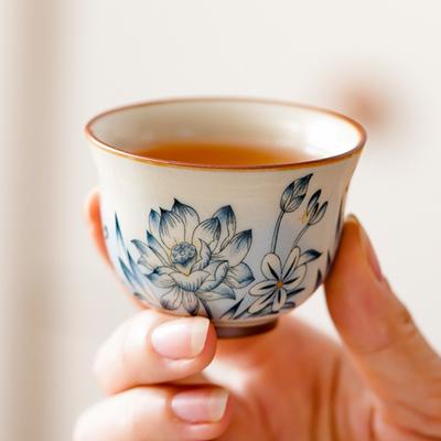Chinese Ceramic Tea Cup Handmade Lotus Teacup Household Personal Tea Bowl Beauty Meditation Cup Teaware Accessories