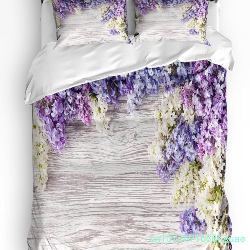 3pcs Bedding Set Fantasy Flower Lavender Plant Purple Home Textile Duvet Cover Pillow Case Boy Kid Teen Girl Bedding Covers Set