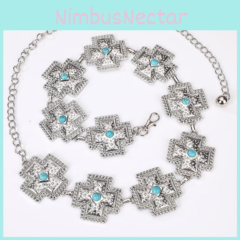 Turquoise Bohemian Cross Waist Chain For Women With Metal And Resin Buckle For Fashion Statement