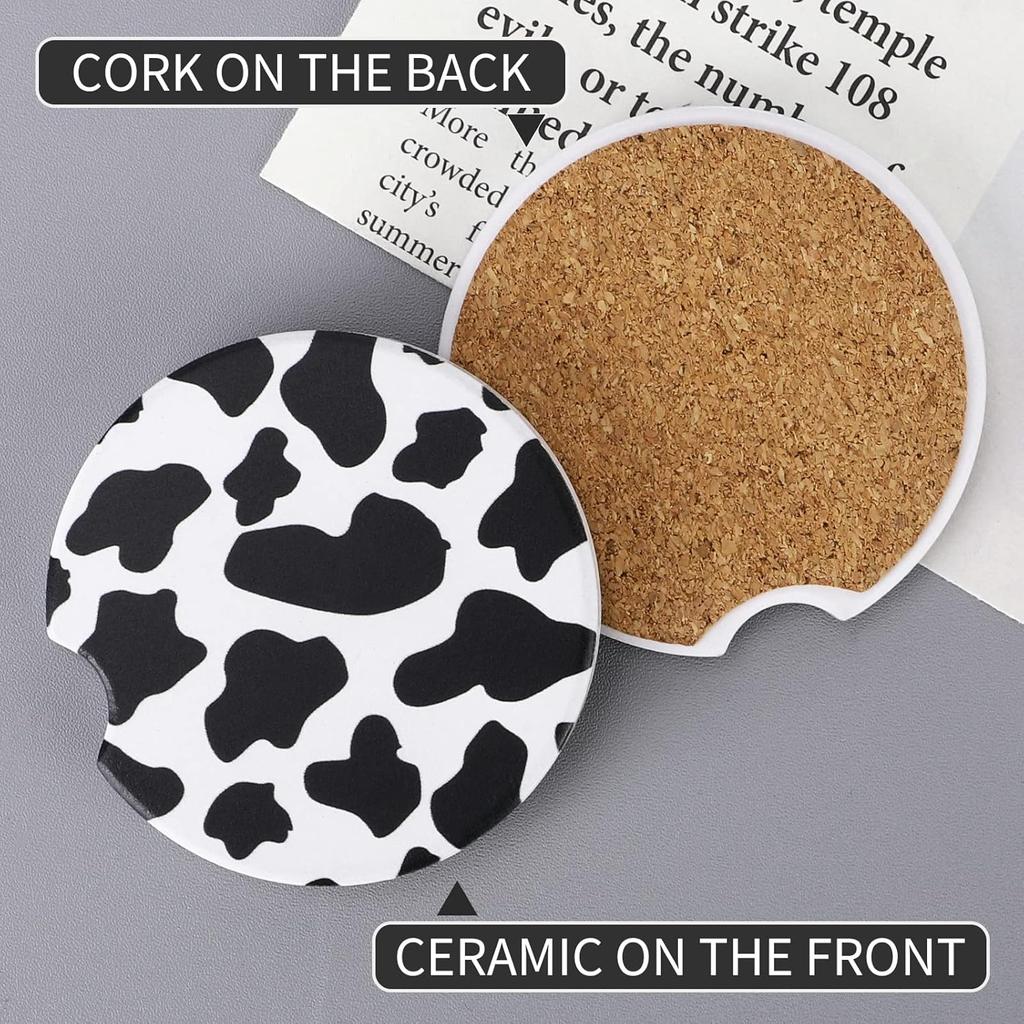 Car Cup Coasters - Car Cup Mat 2 Pack - 2.56'' Ceramic Car Coasters for Cup Holders - Absorbent Car Coaster with Cork Back and Finger Notch for Easy
