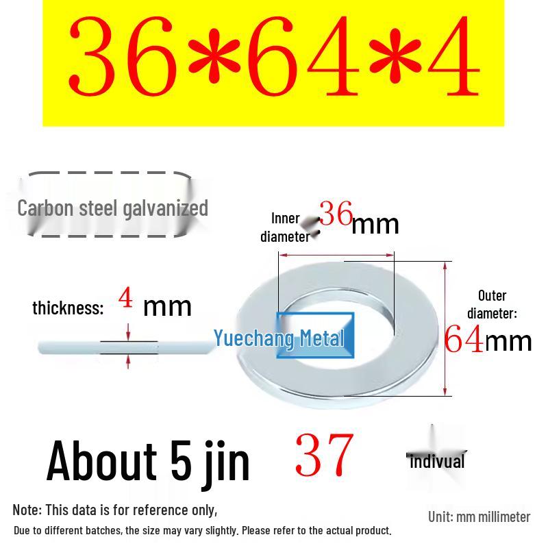 Galvanized Iron Flat and Square Washer Set - Thick, Enlarged, Extra Large, and Special Shapes