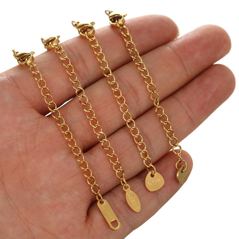 10pcs Gold Color Stainless Steel Extension Tail Chains Lobster Clasps Connector DIY Bracelets Making Necklaces Components