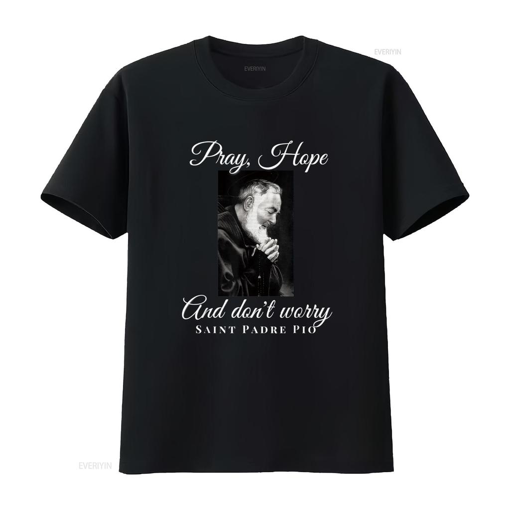 San Padre Pio Prega Spera Non Preoccuparti T-Shirt Cristiana Cattolica vintage Lavata moda streetwear Grafica alla moda Casual homme