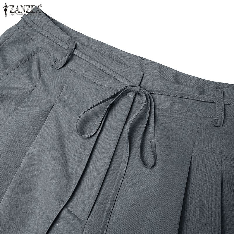 ZANZEA Womens Casual Solid Color Loose Commute Wide Leg Pants