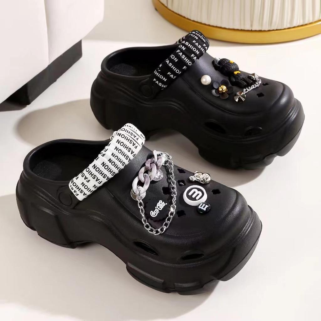 Thick-soled hole shoes for women to wear in summer, Korean version of fashion to increase the height of seaside beach shoes, bag head two wear cool sl