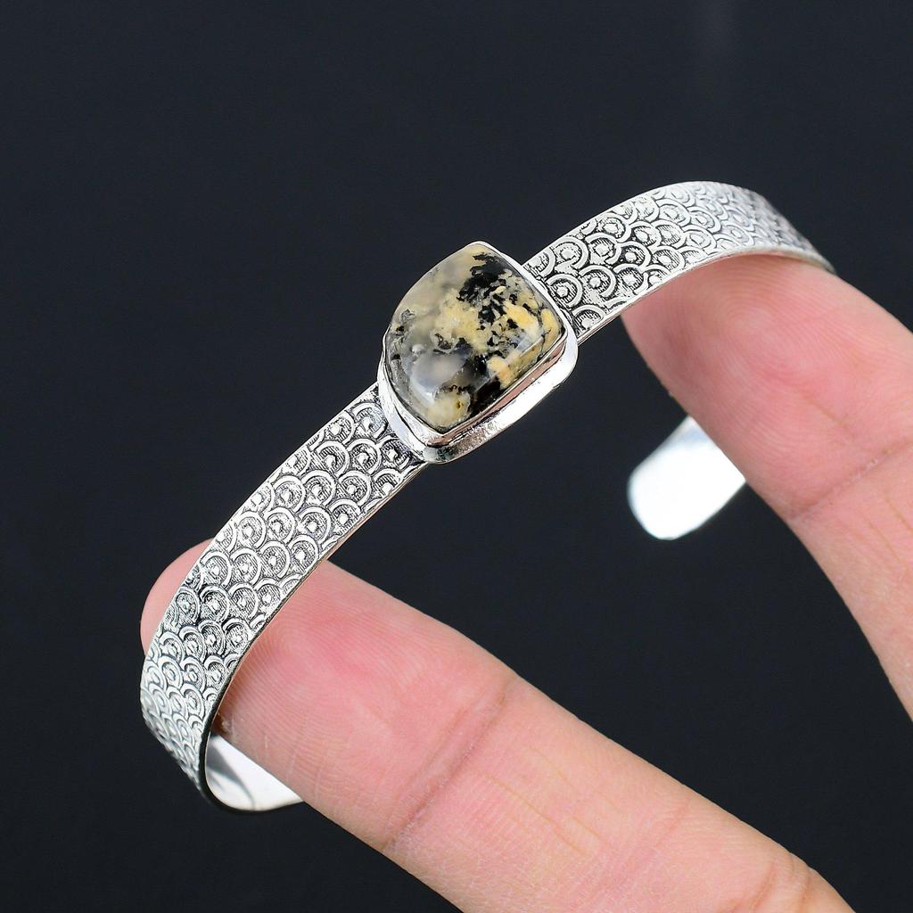 Daughters Day Sale Sterling Silver Dendritic Tiger Stone Trendy Bangle Jewelry