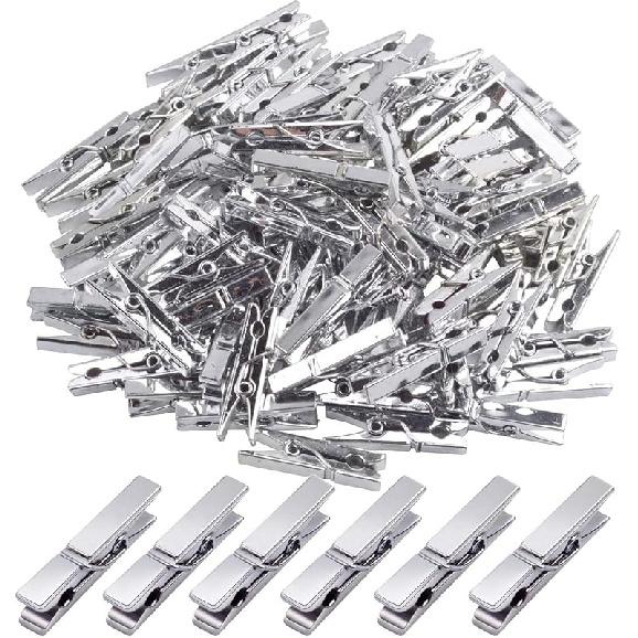 Mini Plastic Clips, 100 Pieces Utility Photo Clips Paper Peg Clothes Line Clips - 3.5 x 0.5 x 0.7cm, Gold