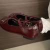 IPPEUM Burgundy Ballet Flats Shoes Women Buckle Round Toe Mary Jane Shoes Ballerinas Zapatos Mujer