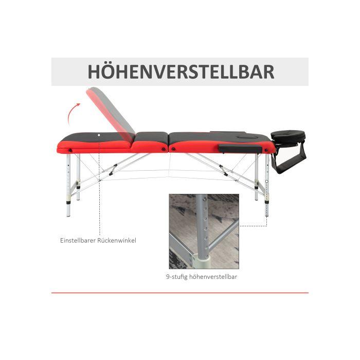 HOMCOM Cama de masaje plegable regulable en altura con reposacabezas 215 x 60 x 61-84 cm