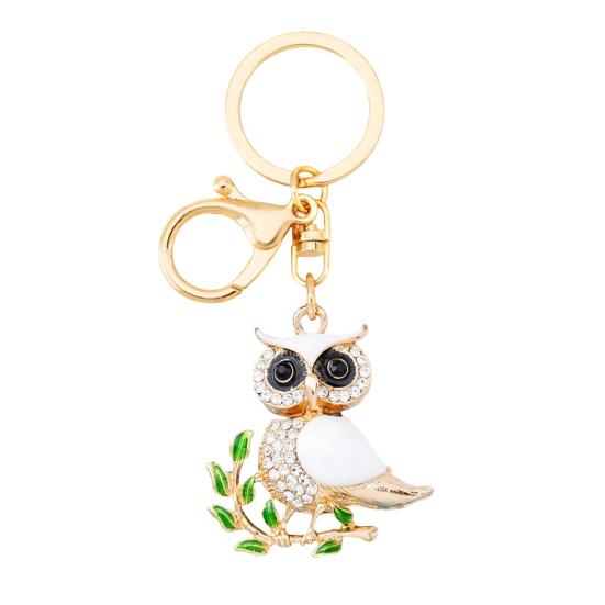 Owl-Shaped Keychain with Enamel Accents Sparkling Rhinestone Car Key Ring for Women Wisdom Symbol Pendant for Bags Keys