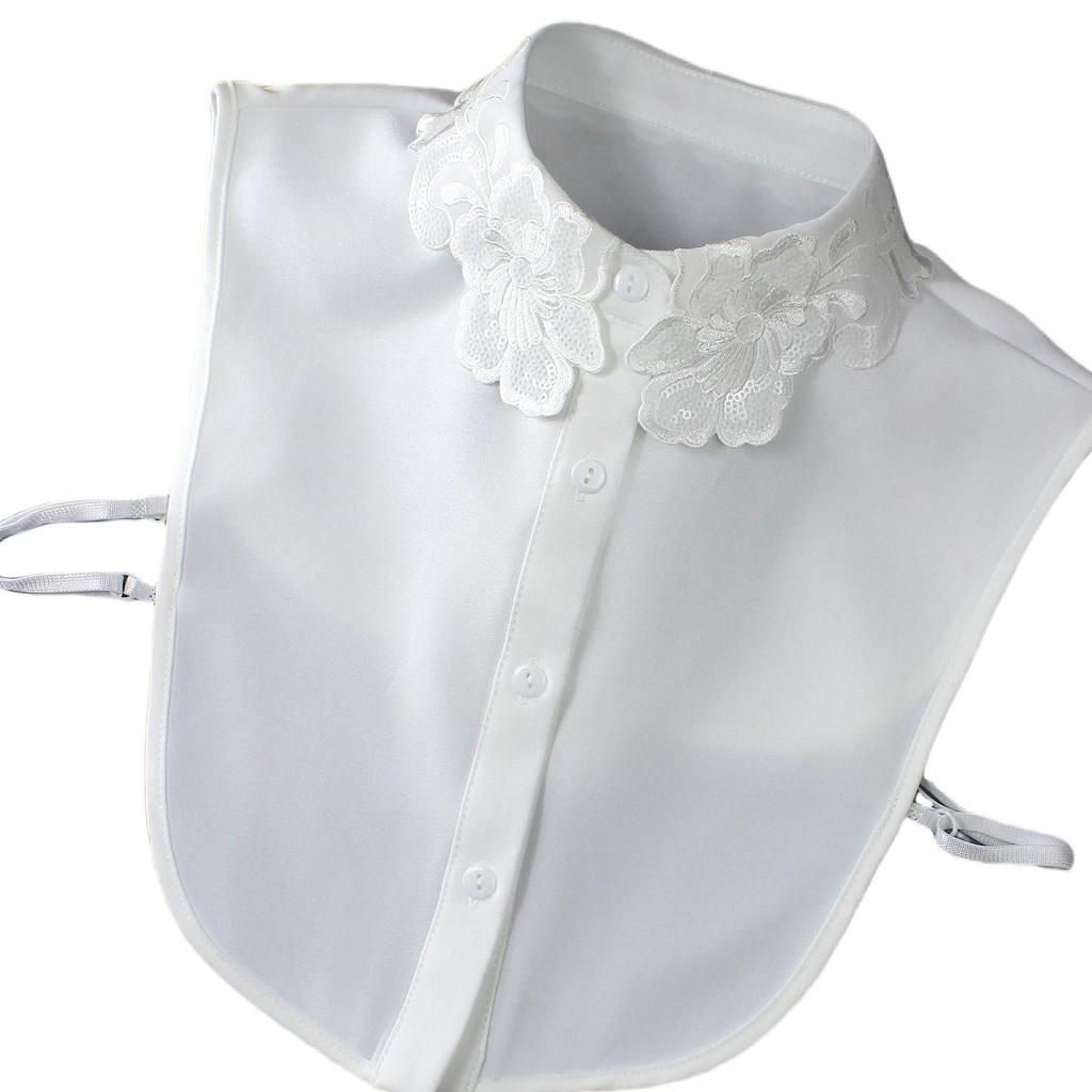 1 piece of fake collar with flower patterns, beading, sequins and wavy edges, a shiny decorative shirt collar that can be worn a