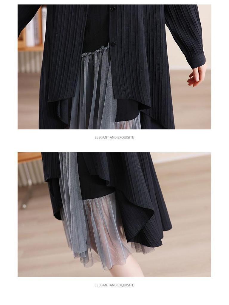 2026 Spring/Autumn Loose Slimming Two-Piece Outfit: Cover Belly Shirt & Camisole Skirt