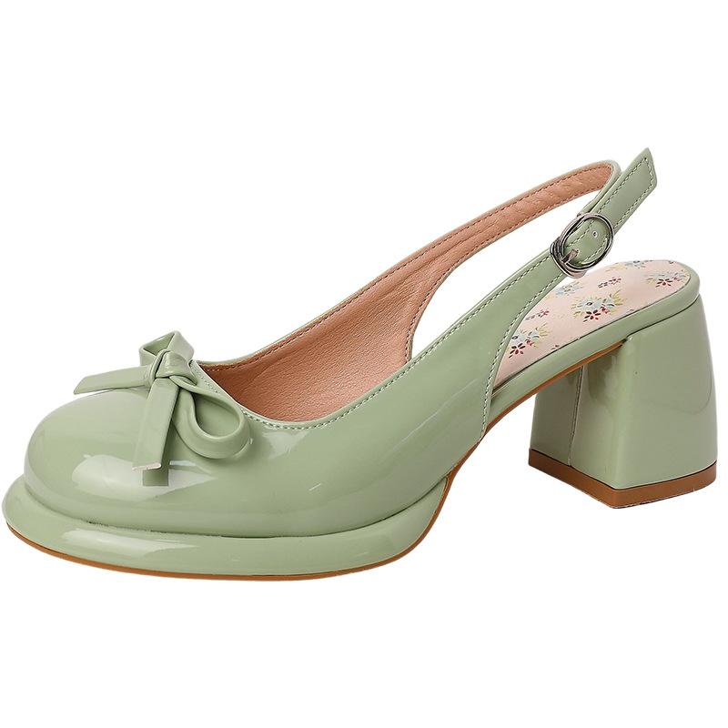 Fairy bow Shipo heel single shoes outer wear 2025 spring and summer new female open-toed square head with skirt high-heeled slippers