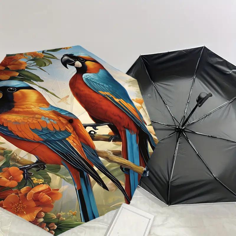 1PC Birds Flowers Umbrella-8-Rib Reinforced, Automatic Open, Lightweight & Durable, Fashion Accessory for Outdoor-D359