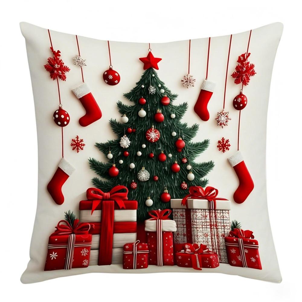 Christmas Tree Pattern Christmas Cushion Cover Plush Throw Pillow Cover Holiday Decor
