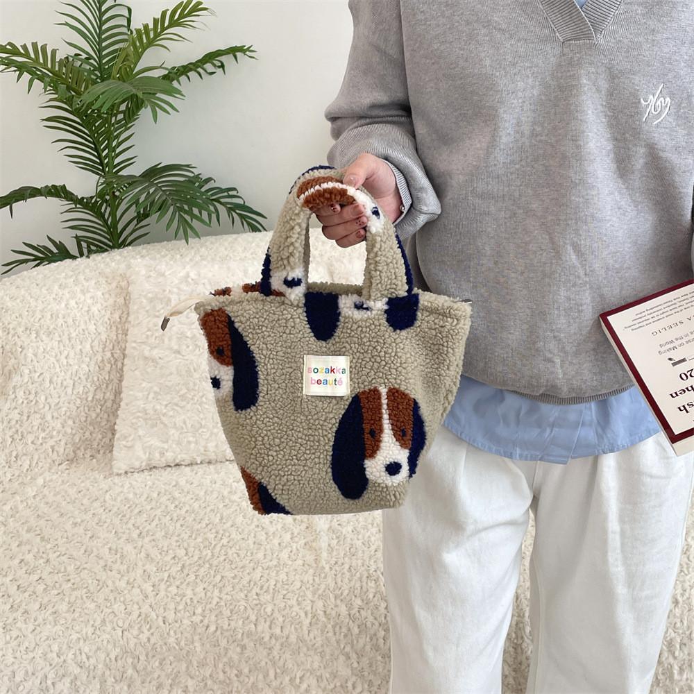 Stylish Plush Tote Bag For Women With Chic Polka Dot Design Perfect For Work And Leisure