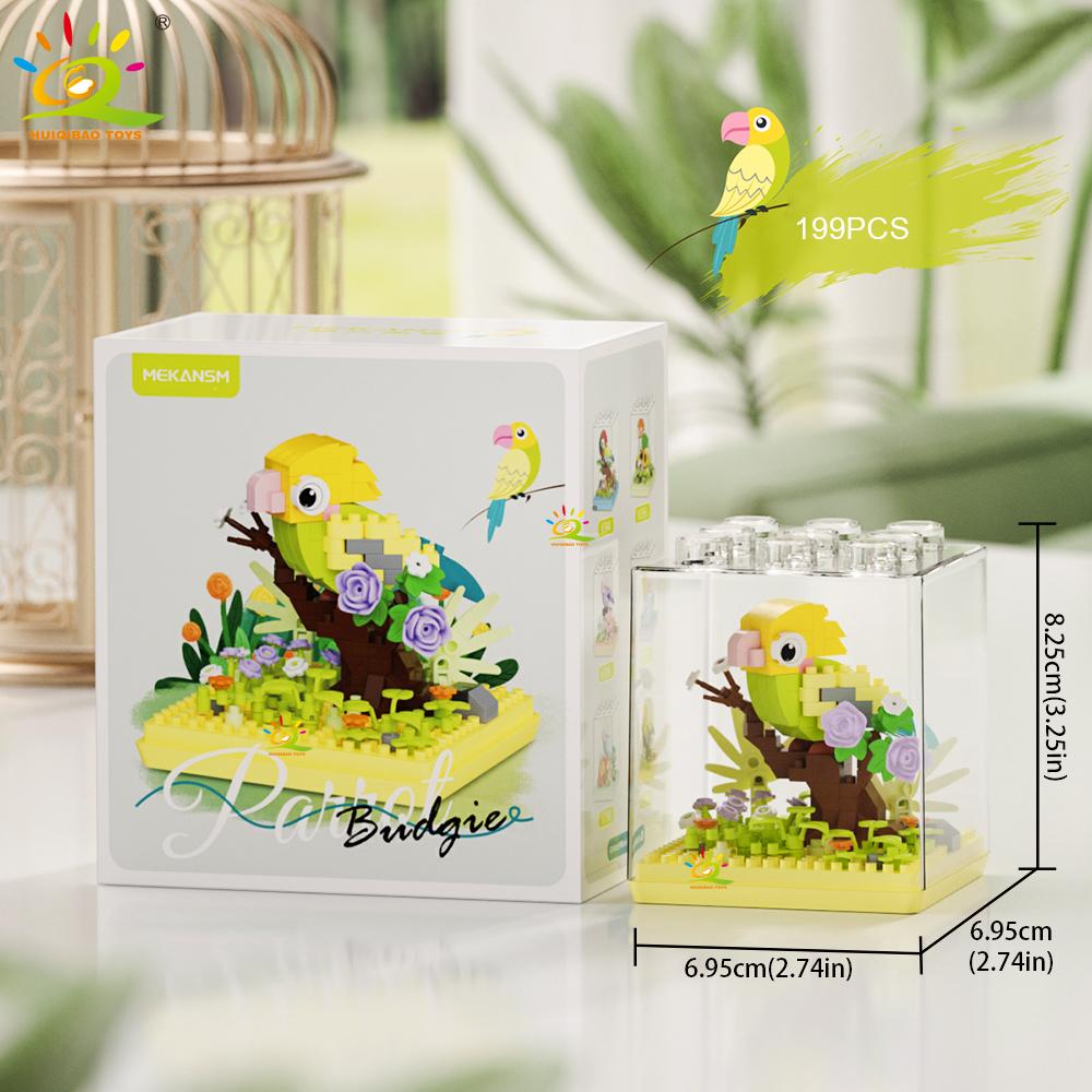 Non-Toxic Moc Parrot Bird Flower With Display Box Micro Building Block Mini Diamond Model Brick Toy For Children Desk Decor.