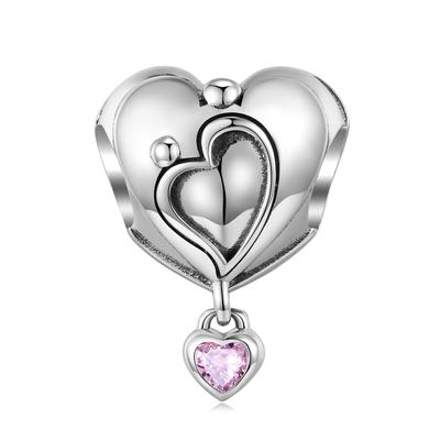 Heart Shape Charm with Zircon Dangle 925 Sterling Silver Beads for Jewelry Making Fit DIY Original Designer Bracelet Women