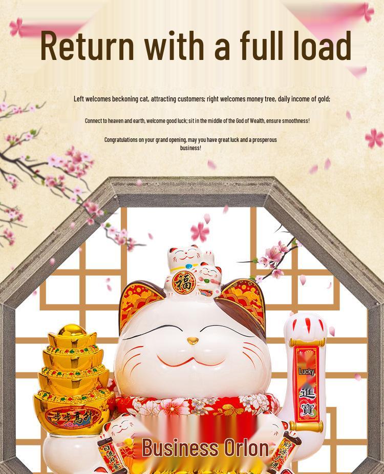 Large Waving Hand Lucky Cat Ornament - Cashier Desk Home Decor Gift