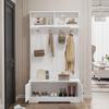 Ensemble de vestiaire pour couloir, Moderne Ensemble de vestiaire pour couloir 4 crochets, Meuble à chaussures, Banc à chaussures, Compartiment ouvert, Meuble d'entrée pour entrée, Blanc