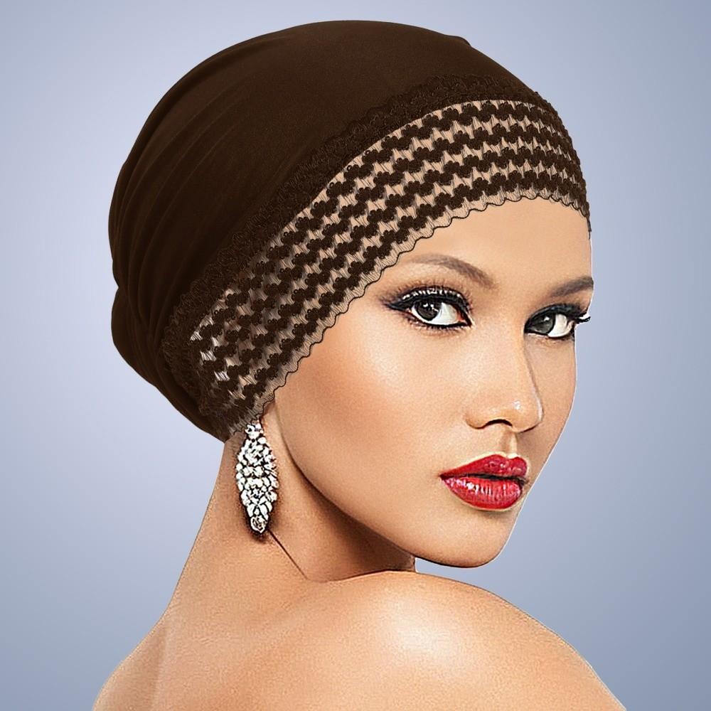 New Lace Flower Headwrap Cap Breathable Full Coverage Bonnet Hat Cover White Hair Comfortable Fit Headband Cap Women Headwear