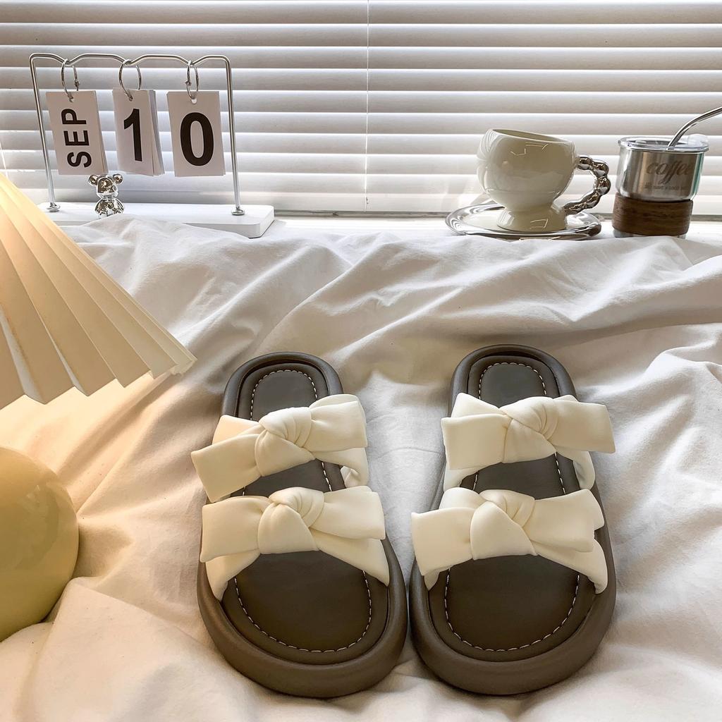 Thick-soled Slippers Women's Outer Wear Summer New Models with Skirts, Bows, One-word Cool Slippers Women