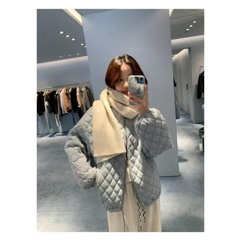 

Синяя ромбовидная теплая хлопковая куртка на молнии женская зимняя новая свободная хлопковая стеганая одежда-хлеб кардиган топ XL светло-синий