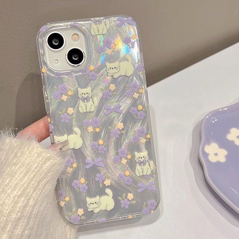 

Purple Flower Kitten Apple 16 Mobile Phone Case IPhone15promax13/12/14XR Premium 17 Dirt Resistant Apple 7/8/se2/se3