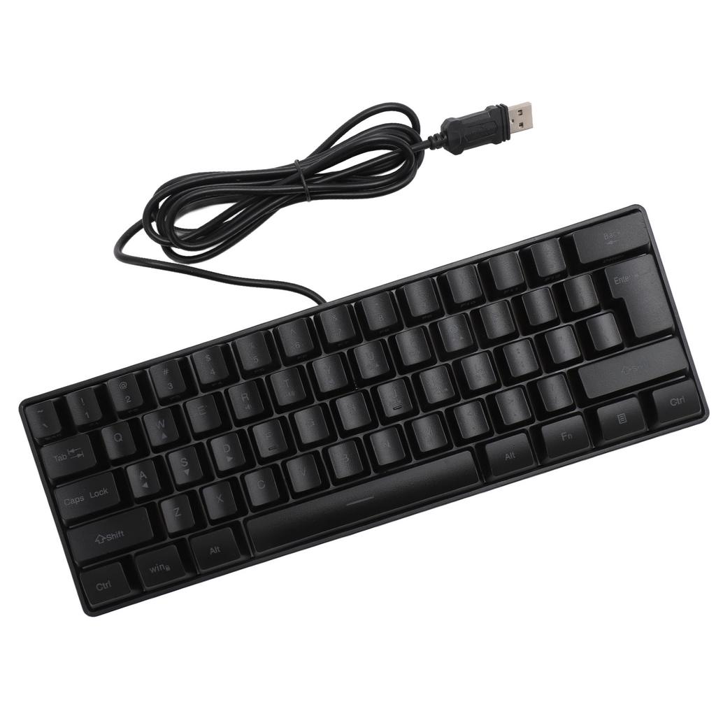 USB Wired Gaming Keyboard 60 Percent RGB Backlight 61 Keys Portable Compact Keyboard for PC Gamer Typist Black
