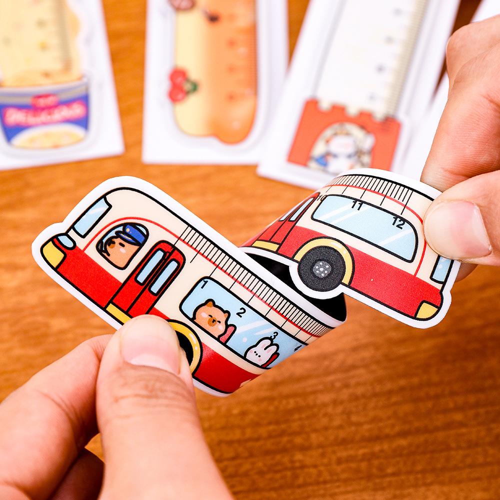 1pc Cartoon bus Magnetic Bookmark Ruler Student Cute High-value Bendable Ruler Special-shaped Magnetic Ruler