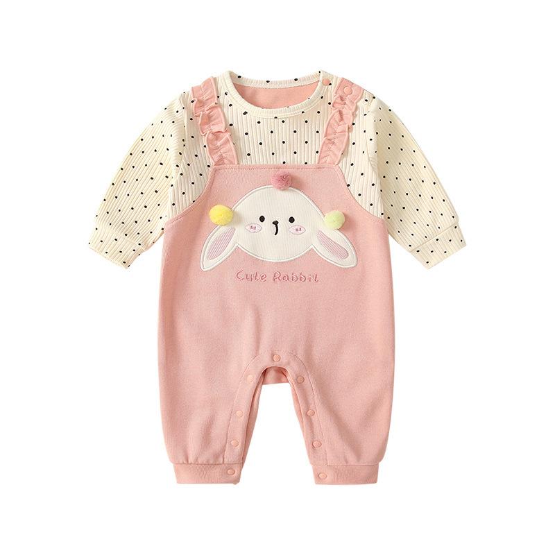 Newborn Girl Rabbit Two-Piece Harem Romper - Autumn Jumpsuit