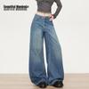 BEAUTIFUL WARDROBE Women's American Retro Washed Curved Wide-Leg Jeans