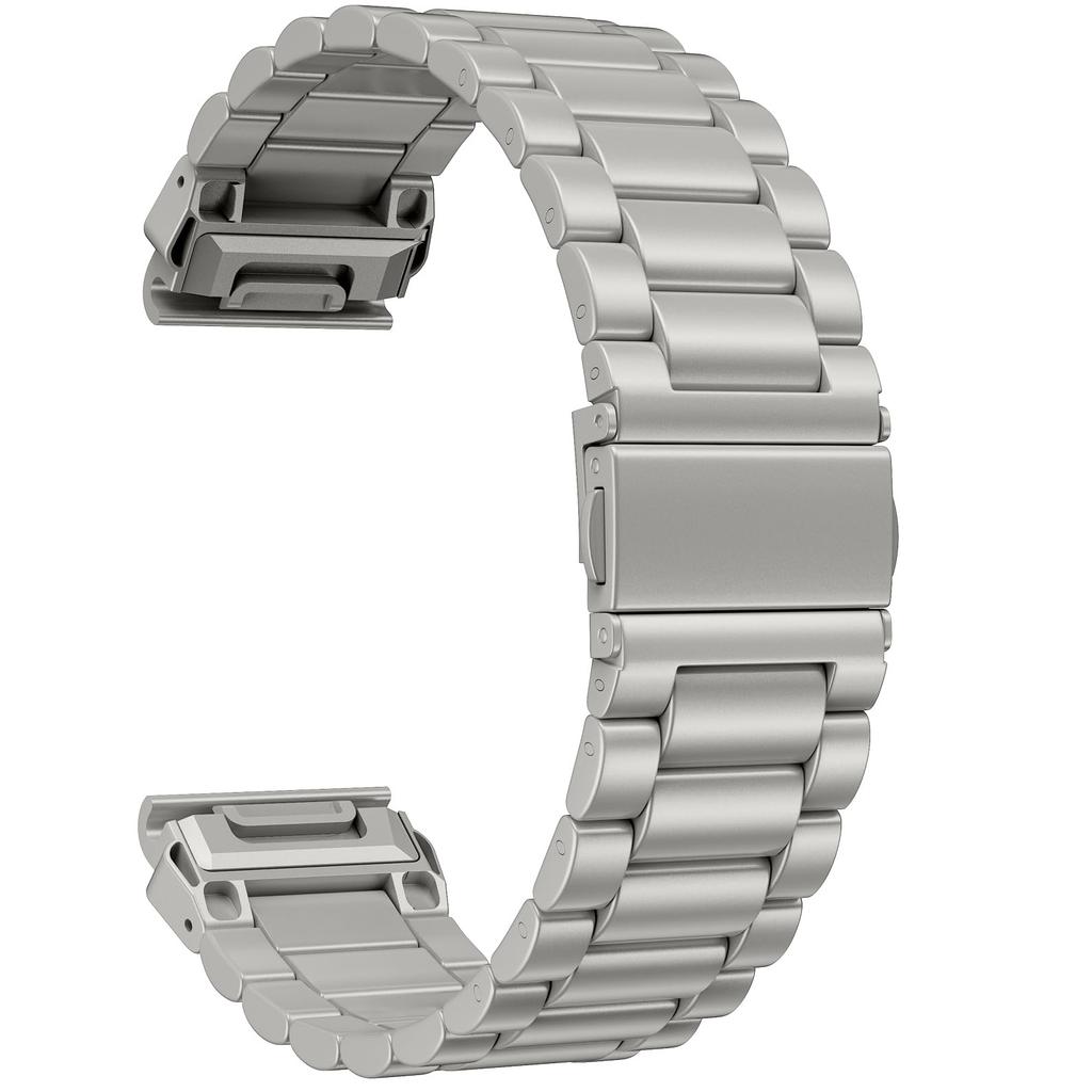 26mm 3-Bead Watch Band for Garmin Fenix 8 Pro AMOLED 51mm / 8 51mm / Enduro 3 / Enduro 2 Stainless Steel Replacement Strap with Folding Clasp
