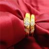 Vietnamese Sand-Gold Gilded Brass Heart-Shaped Couple Ring Set with Diamonds - Qixi Valentine's Gift