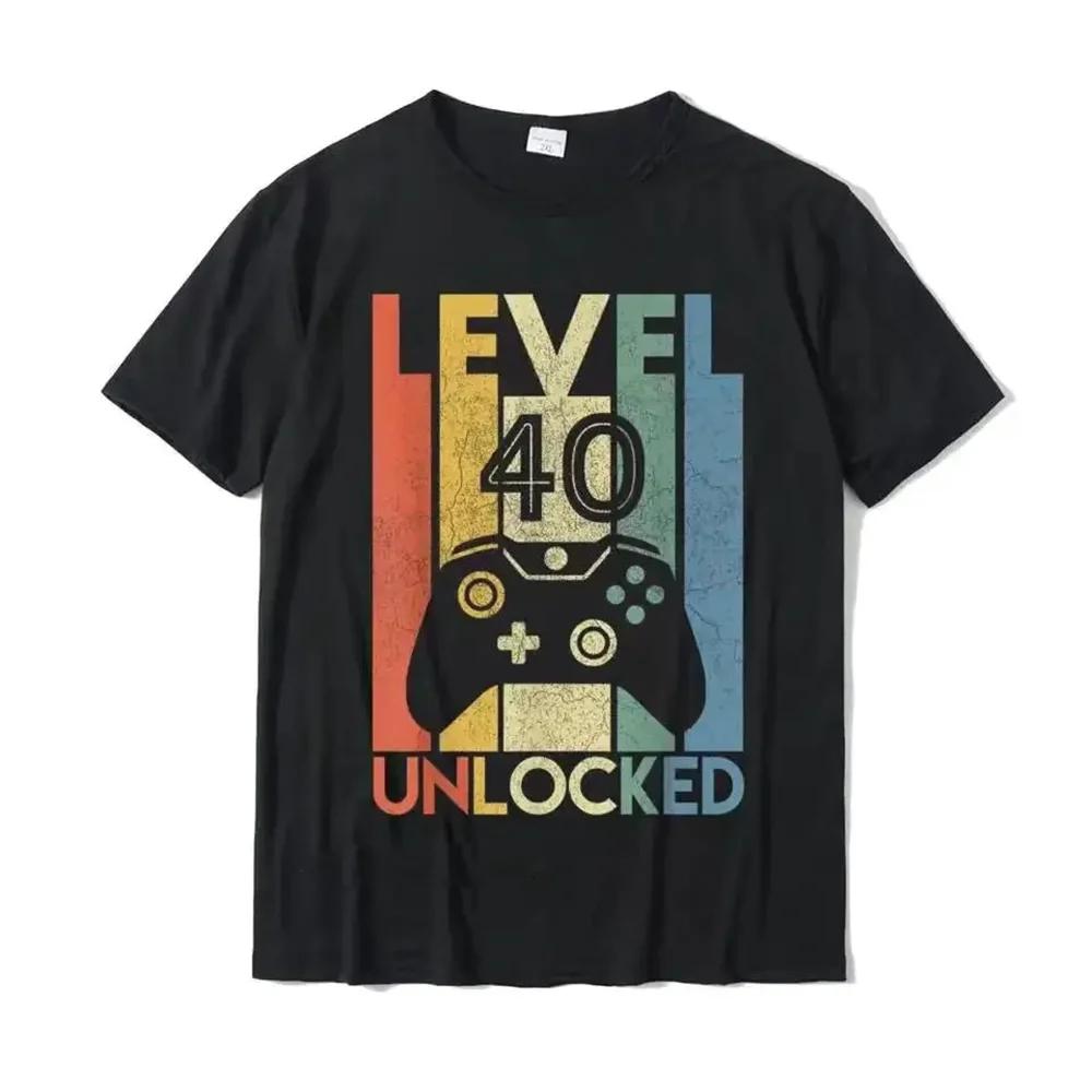Level 40 Unlocked Funny Video Gamer 40th Birthday Gift T- Printed On For Men Wholesale Cotton T Shirts Party Fashion Streetwear