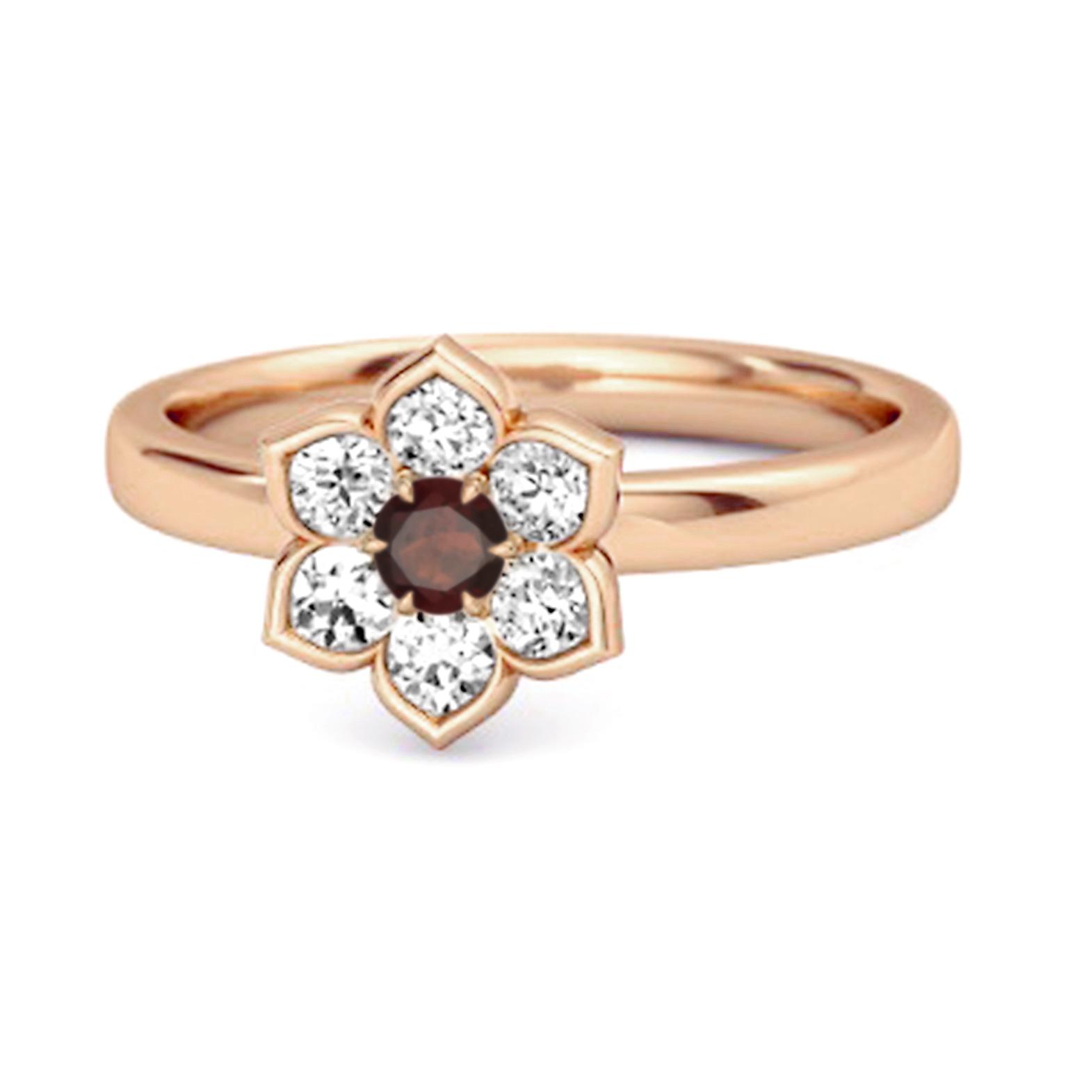 Garnet Floral Cluster Ring - 925 Sterling Silver Rose Gold Vermeil 9 ярко-розовый