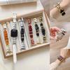 Women Metal Leather Watch Band for Apple Watch Series Ultra 11/10/9/8/7 SE Splice Leather Strap for 38 40/41/42/44/45/46/49mm Replacement Bracelet