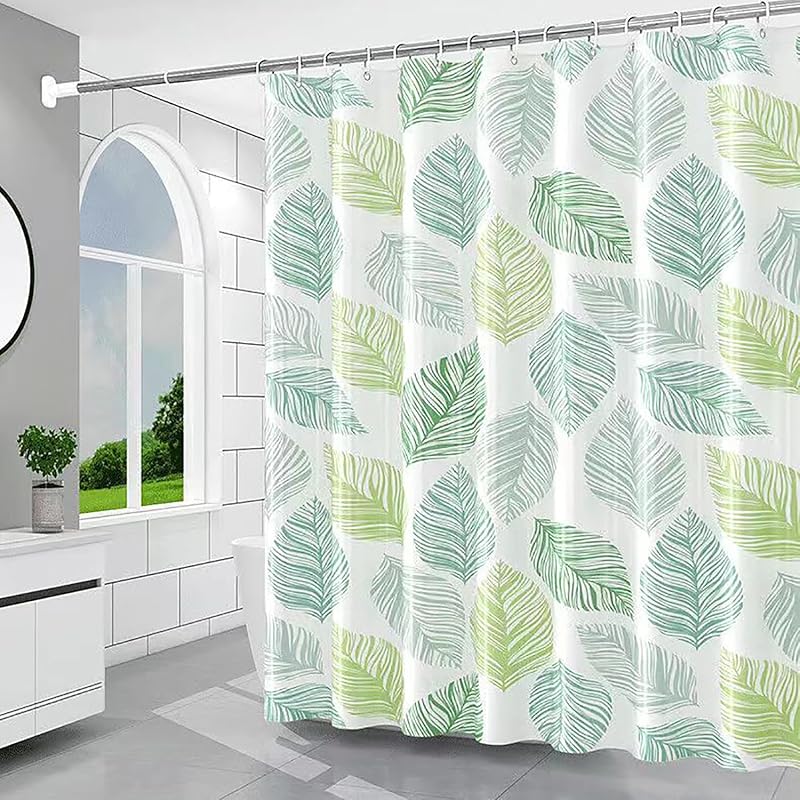 Shower Curtain Liner, 4G PEVA Green Leaf Shower Liner, Plastic Waterproof Shower Curta, 72x72 inch with Grommet Holes 3 Magnetic Weights